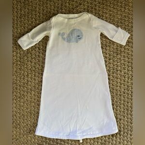 JJ Gown Appliqué Baby Day Gown Blue Micro Gingham Whale 100 % Cotton One Size